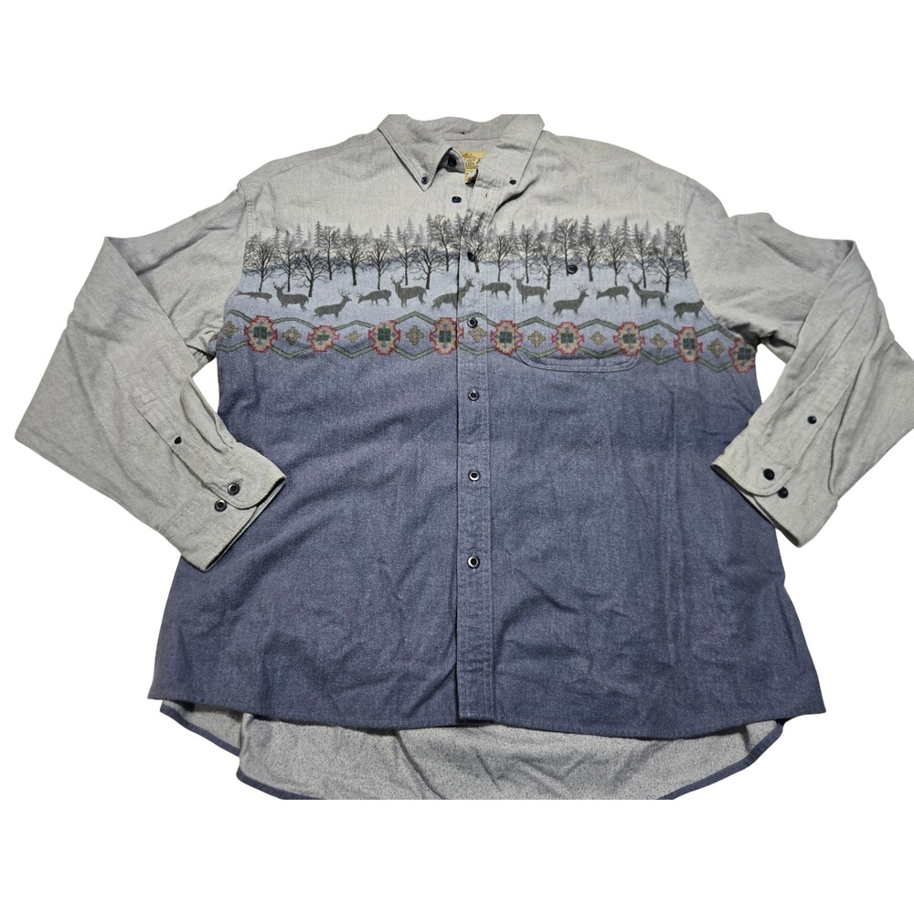Cabela's Outdoorsy Deer Scenic‎ Print Chamois Shirt 2XL